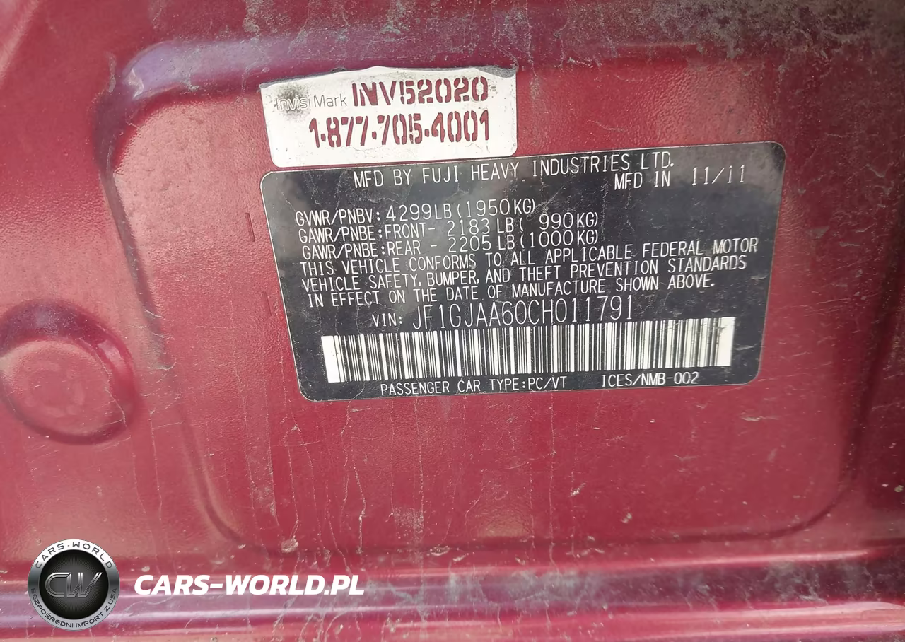 2012 Subaru Impreza 2.0I VIN:JF1GJAA60CH011791 - 9