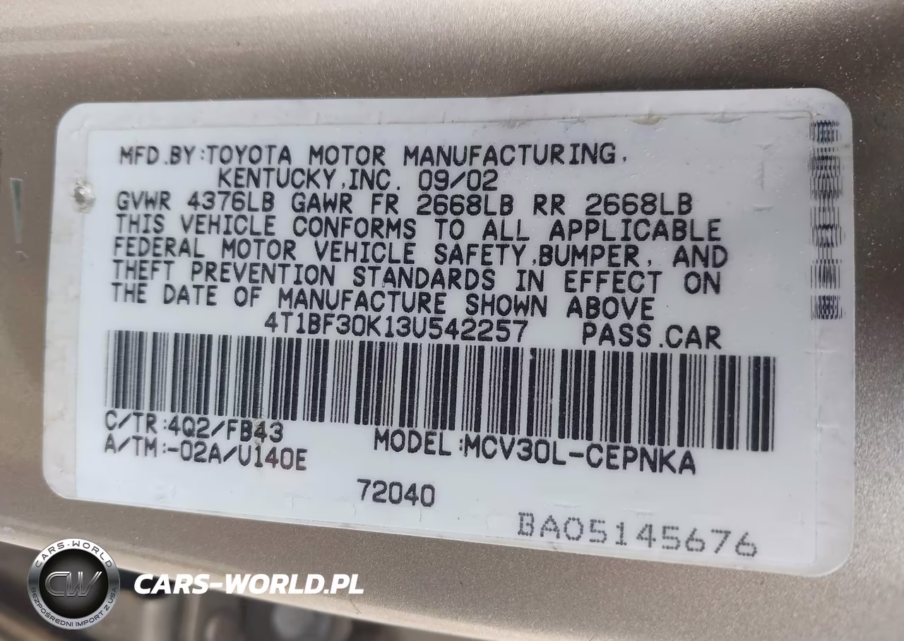 2003 Toyota Camry Le V6 VIN:4T1BF30K13U542257 - 9