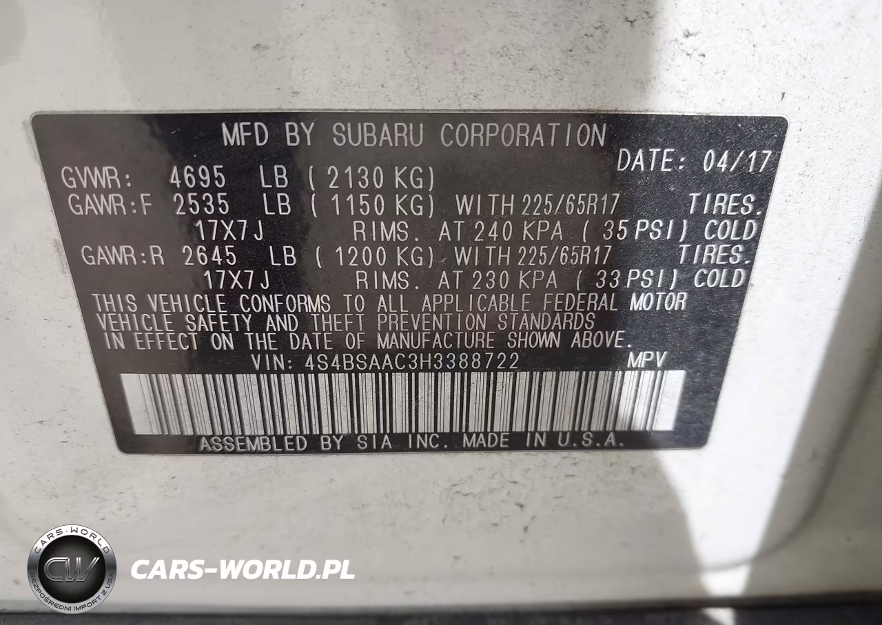 2017 Subaru Outback 2.5I VIN:4S4BSAAC3H3388722 - 9