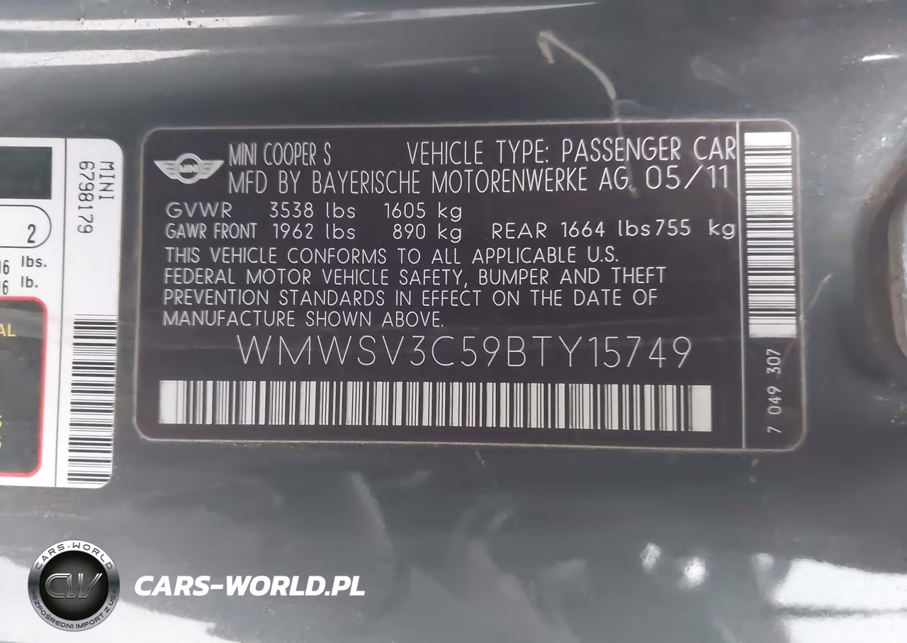 2011 Mini Cooper S VIN:WMWSV3C59BTY15749 - 9