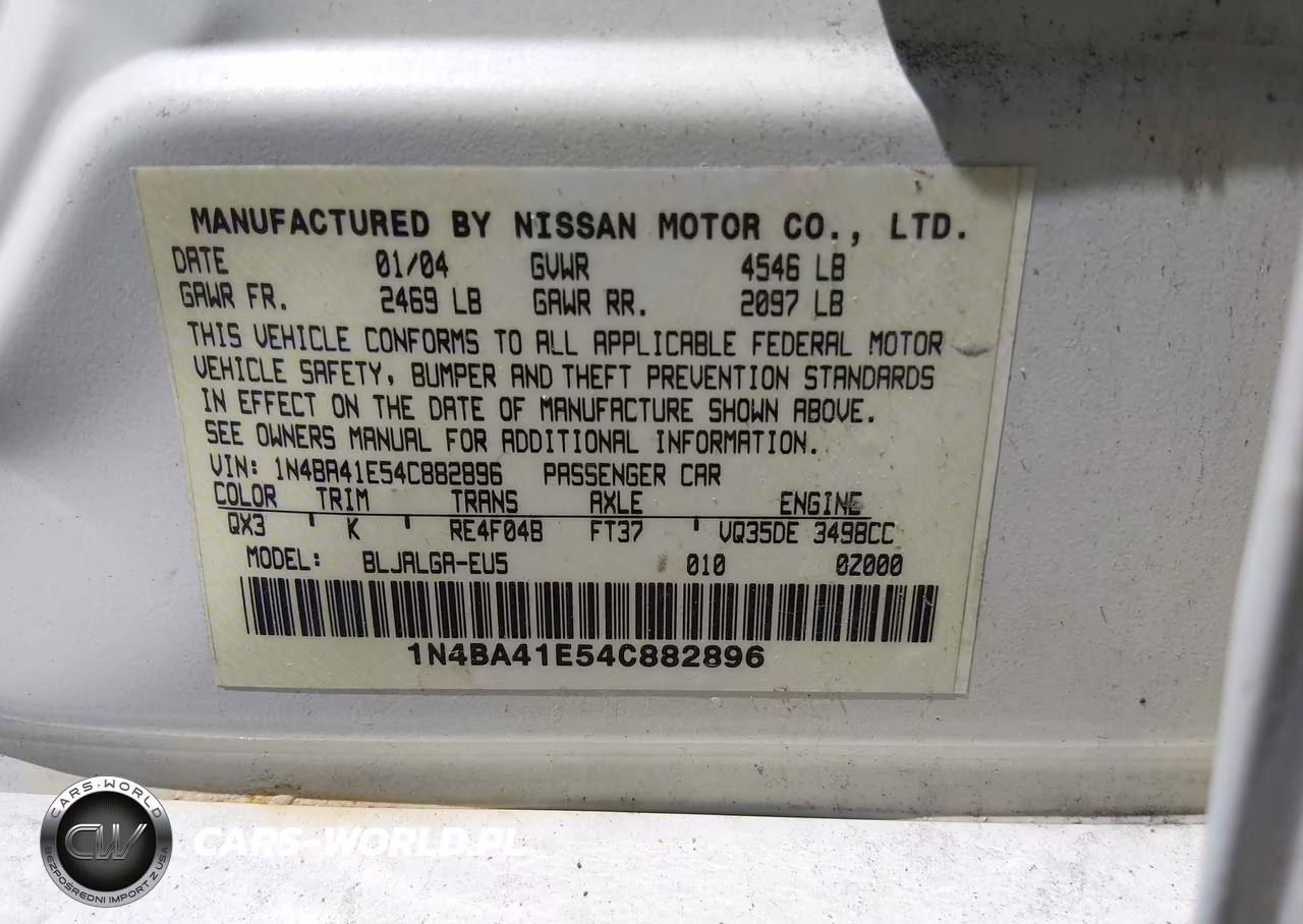 2004 Nissan Maxima 3.5 Sl VIN:1N4BA41E54C882896 - 9
