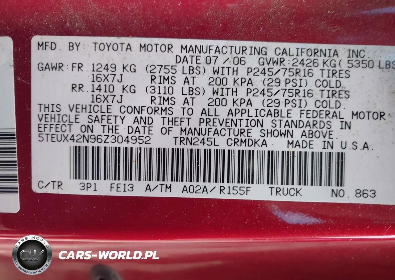 2006 Toyota Tacoma VIN:5TEUX42N96Z304952 - 9
