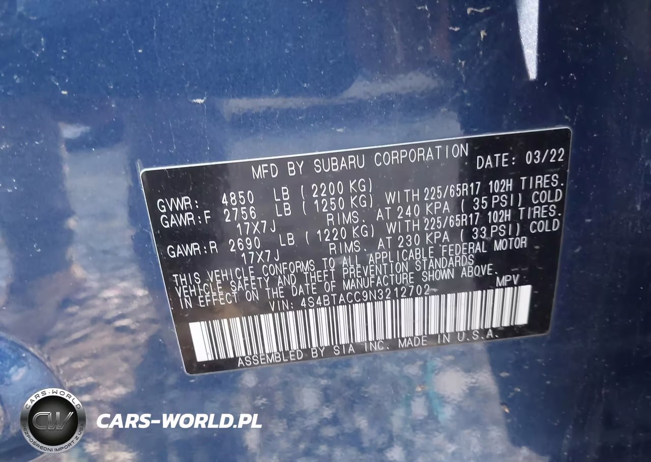 2022 Subaru Outback Premium VIN:4S4BTACC9N3212702 - 9