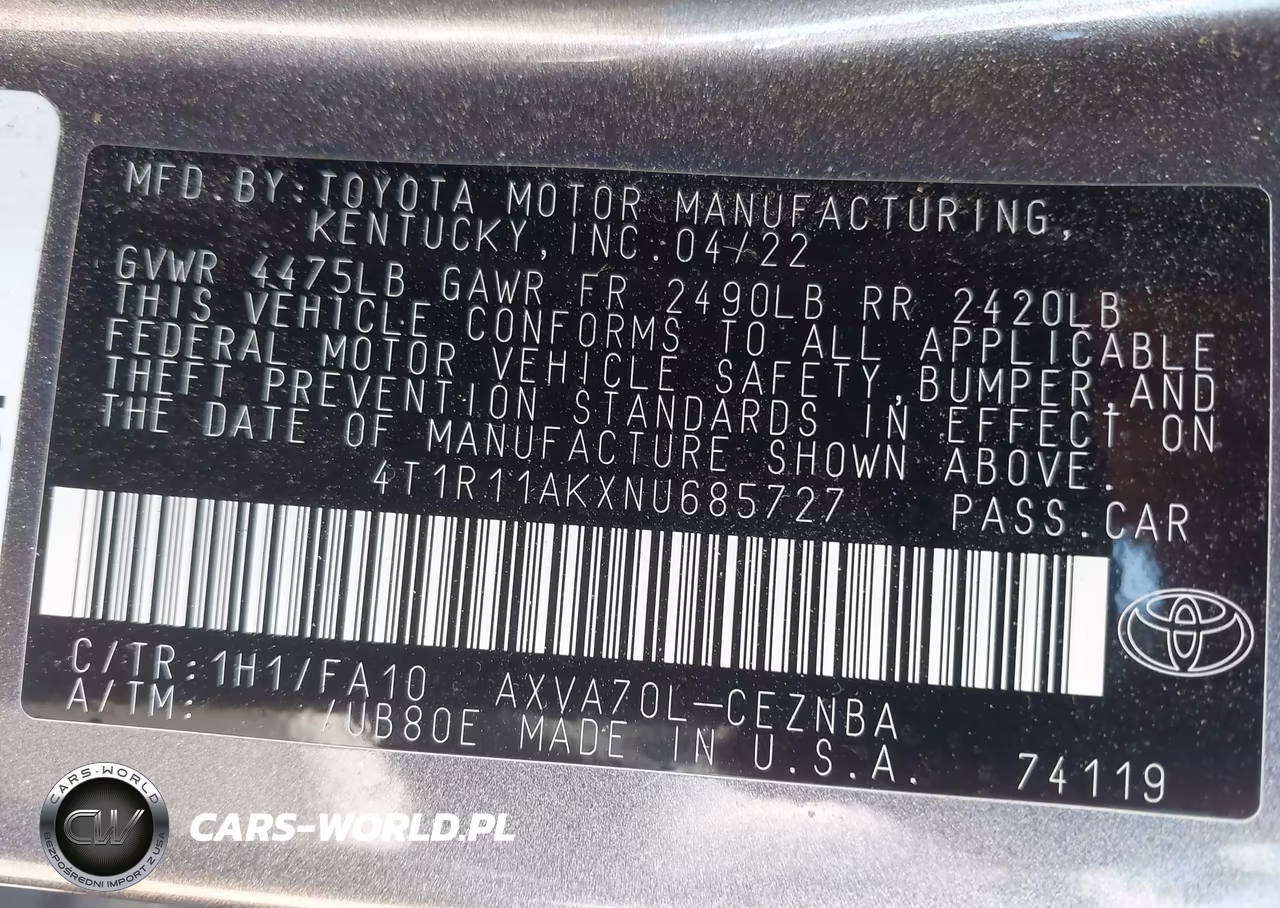 2022 Toyota Camry Le VIN:4T1R11AKXNU685727 - 9