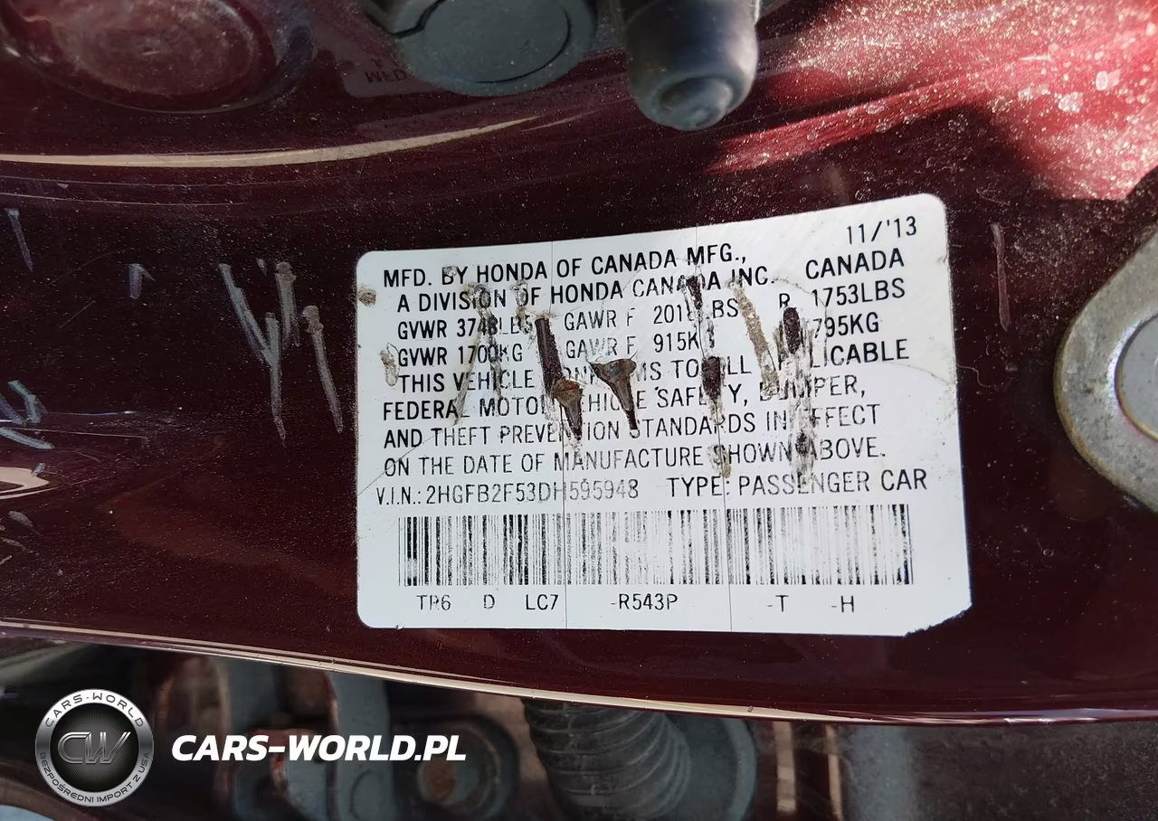 2013 Honda Civic Lx VIN:2HGFB2F53DH595948 - 9