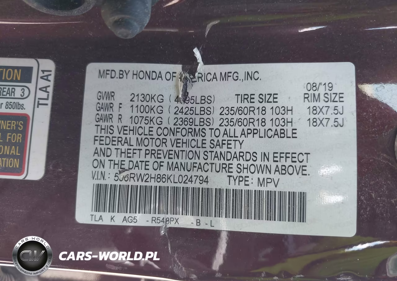 2019 Honda Cr-V Ex-L VIN:5J6RW2H86KL024794 - 18