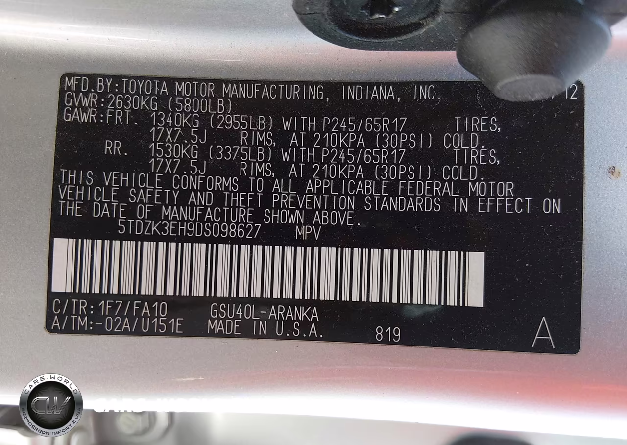 2013 Toyota Highlander Base Plus V6 VIN:5TDZK3EH9DS098627 - 9