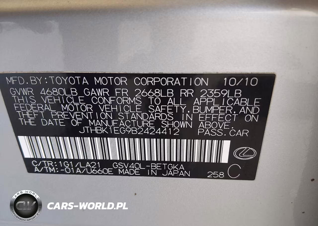 2011 Lexus Es 350 VIN:JTHBK1EG9B2424412 - 9
