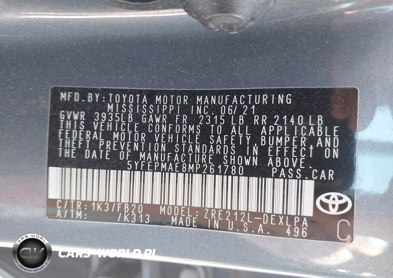 2021 Toyota Corolla Le VIN:5YFEPMAE8MP261780 - 9