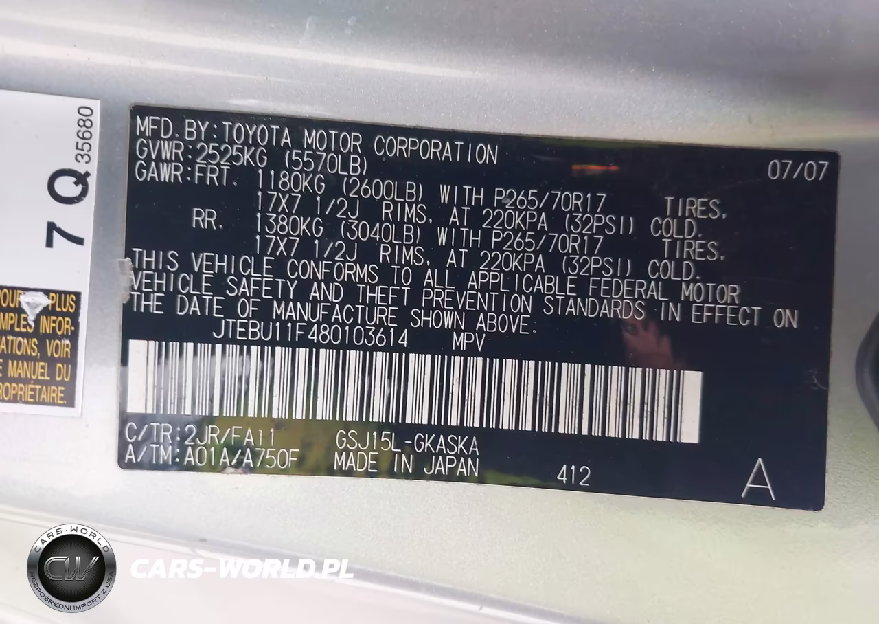 2008 Toyota Fj Cruiser VIN:JTEBU11F480103614 - 9