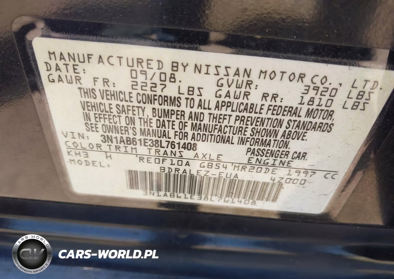 2008 Nissan Sentra 2.0S VIN:3N1AB61E38L761408 - 9