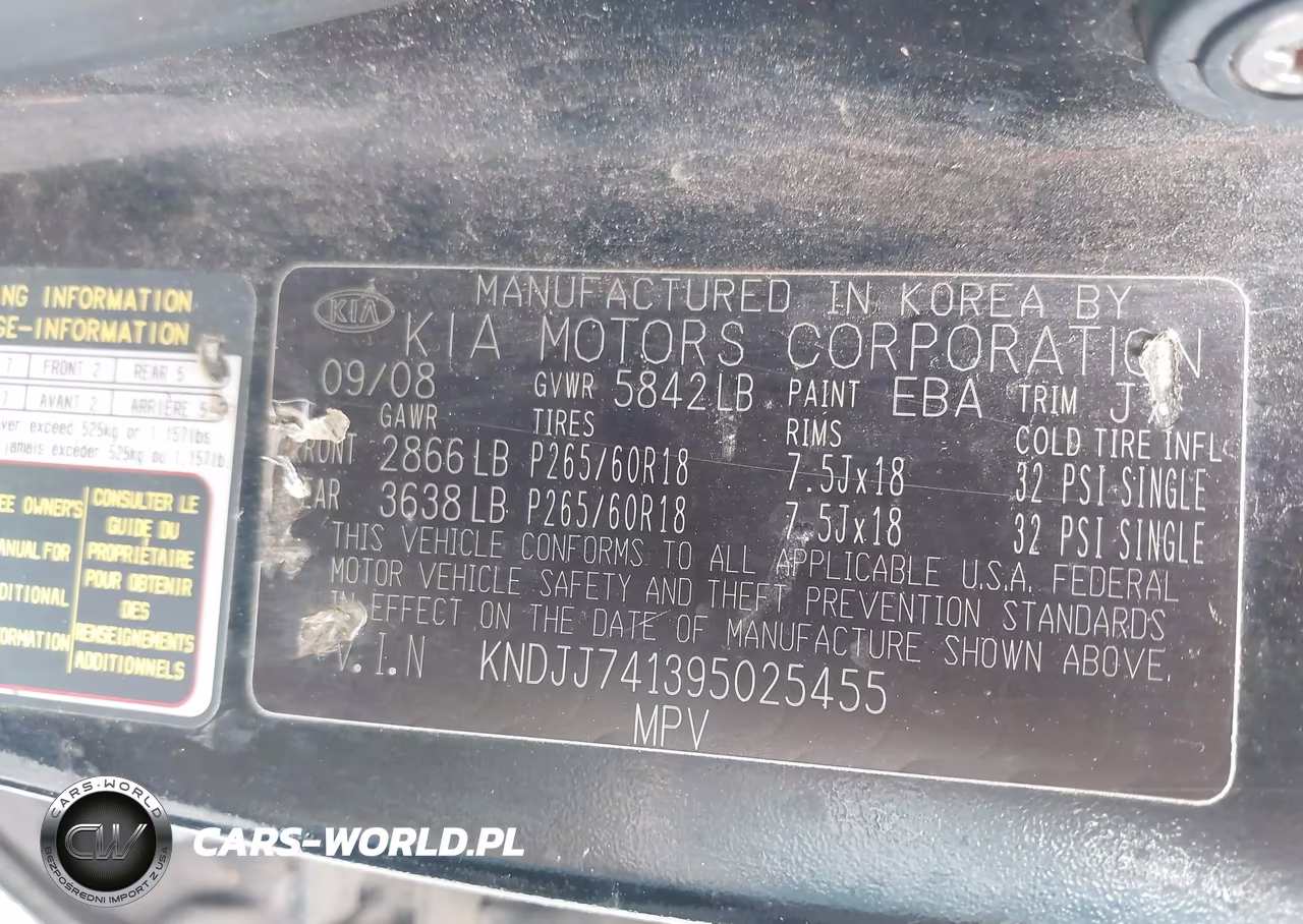 2009 Kia Borrego Ex V6 VIN:KNDJJ741395025455 - 9