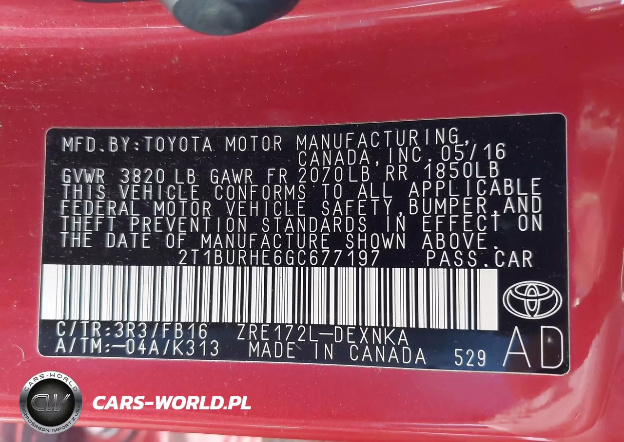 2016 Toyota Corolla Le VIN:2T1BURHE6GC677197 - 9