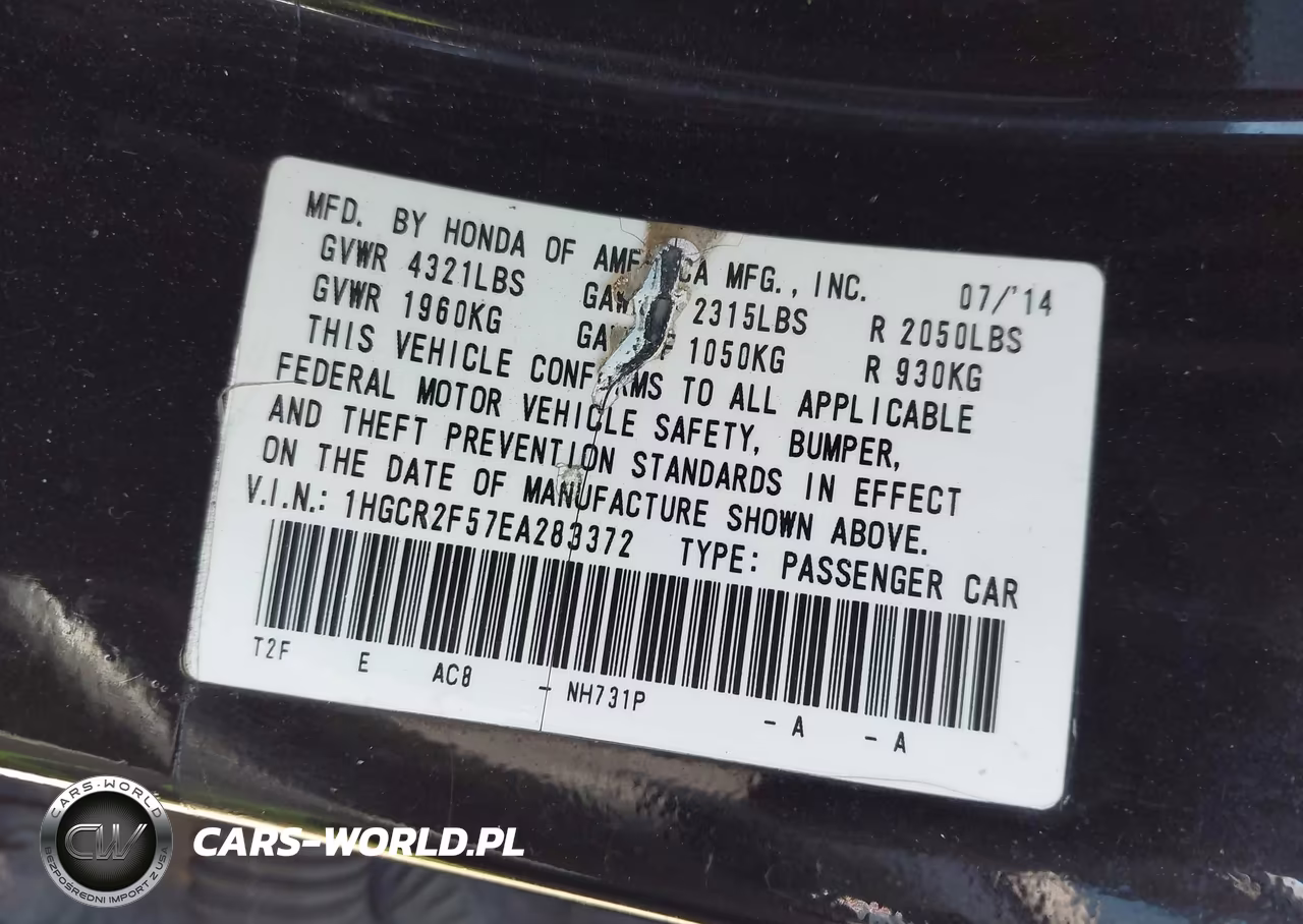 2014 Honda Accord Sport VIN:1HGCR2F57EA283372 - 9