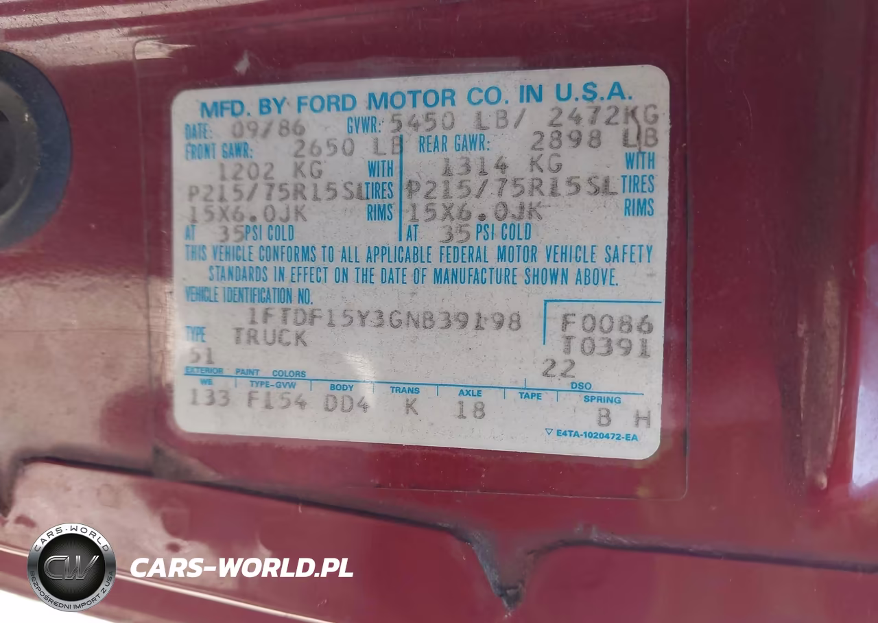 1986 Ford F150 VIN:1FTDF15Y3GNB39198 - 9