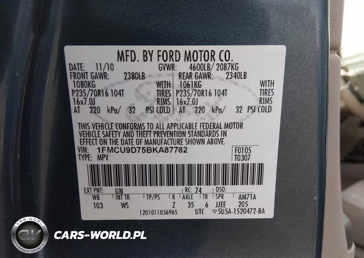 2011 Ford Escape Xlt VIN:1FMCU9D75BKA87782 - 9