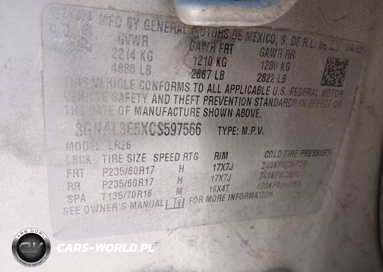 2012 Chevrolet Captiva Sport Lt VIN:3GNAL3E5XCS597566 - 9