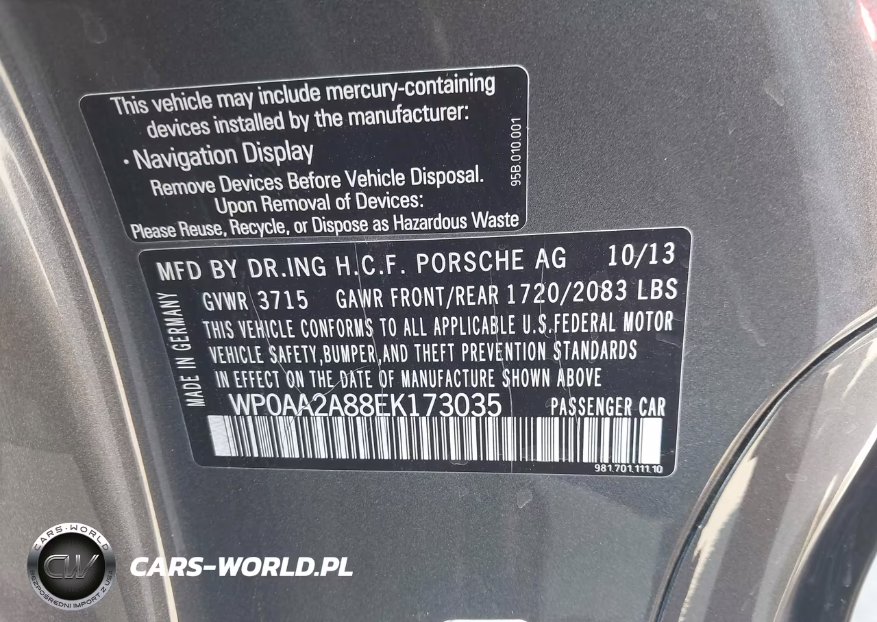 2014 Porsche Cayman VIN:WP0AA2A88EK173035 - 9