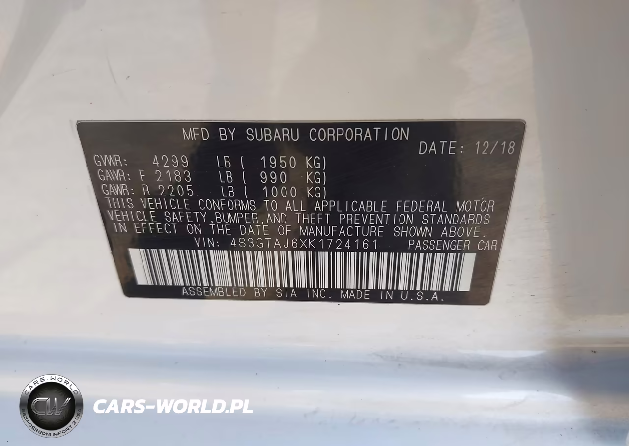 2019 Subaru Impreza 2.0I Sport VIN:4S3GTAJ6XK1724161 - 9