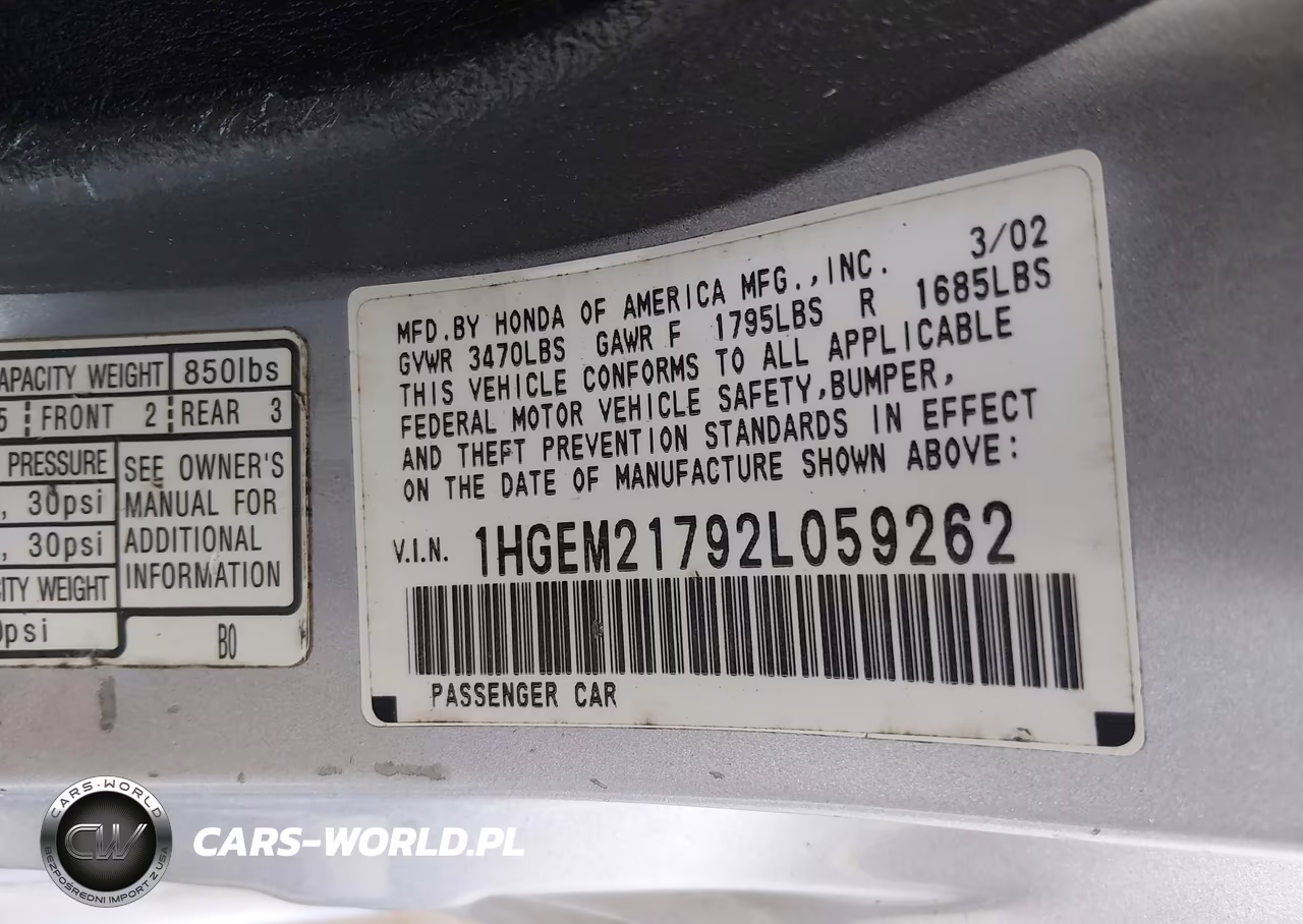 2002 Honda Civic Hx VIN:1HGEM21792L059262 - 9