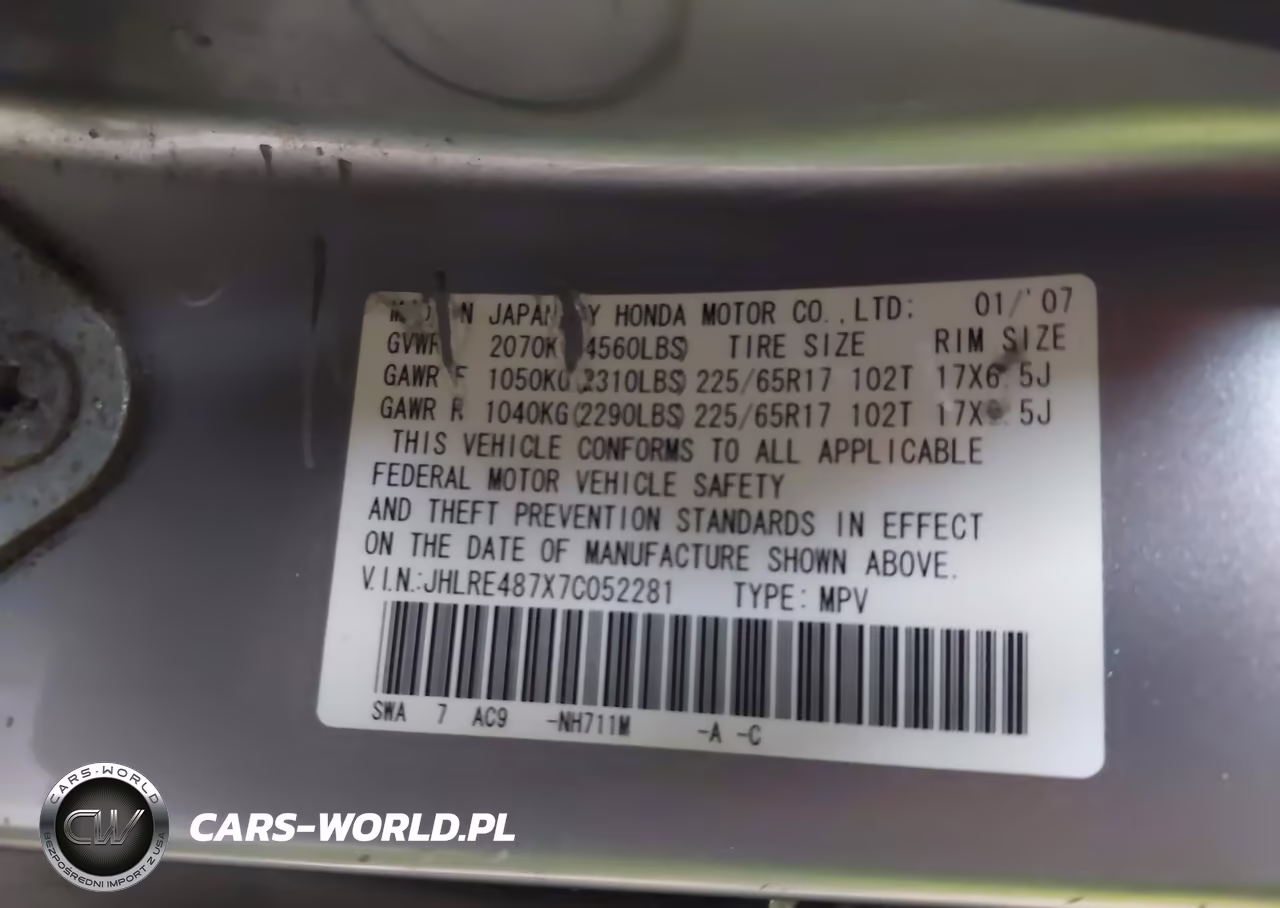 2007 Honda Cr-V Ex-L VIN:JHLRE487X7C052281 - 9