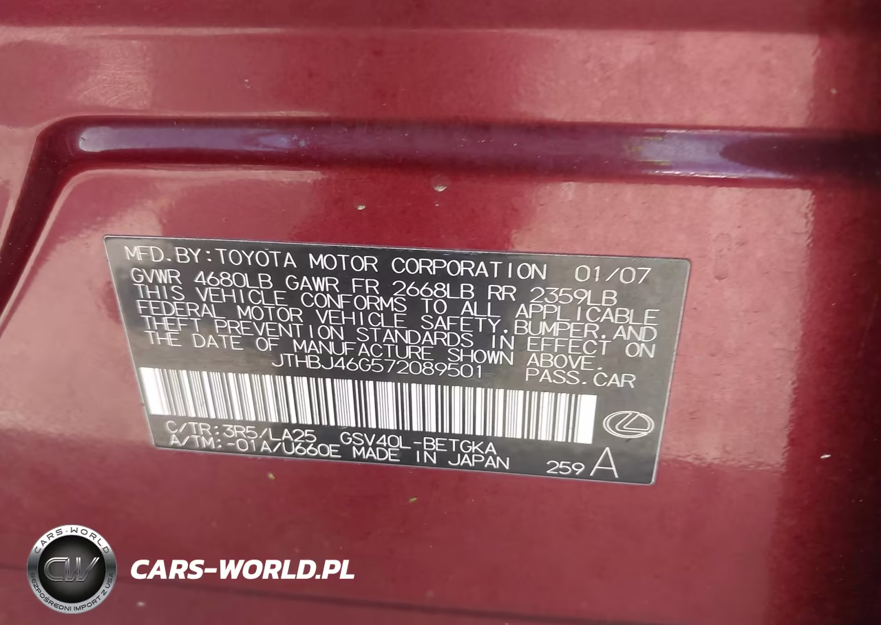 2007 Lexus Es 350 VIN:JTHBJ46G572089501 - 9