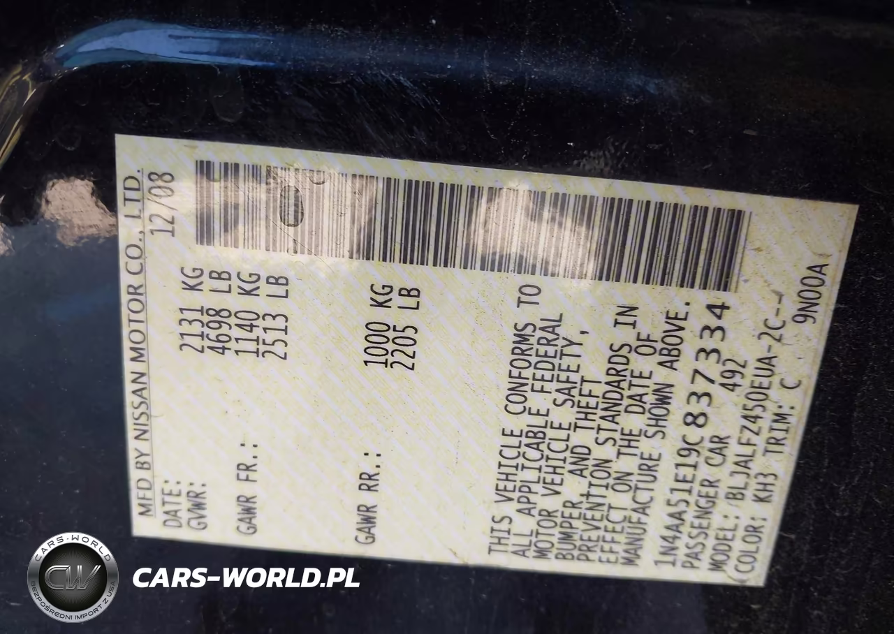 2009 Nissan Maxima 3.5 Sv VIN:1N4AA51E19C837334 - 9
