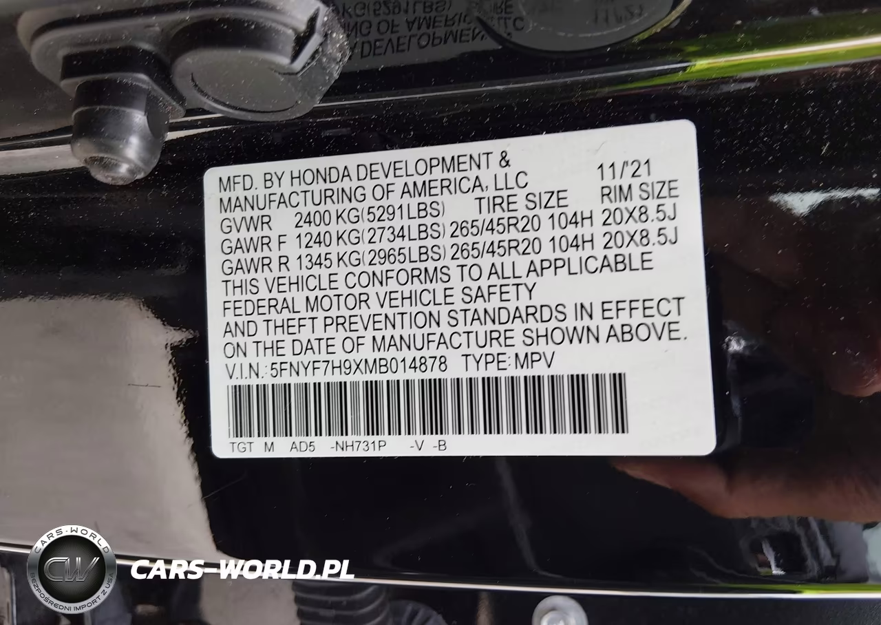 2021 Honda Passport 2Wd Touring VIN:5FNYF7H9XMB014878 - 9
