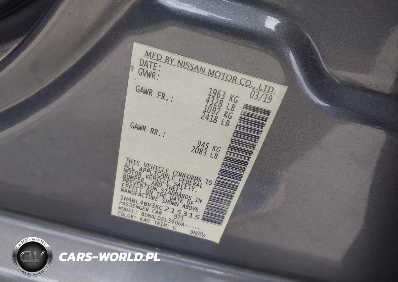 2019 Nissan Altima 2.5 S VIN:1N4BL4BV3KC215315 - 9