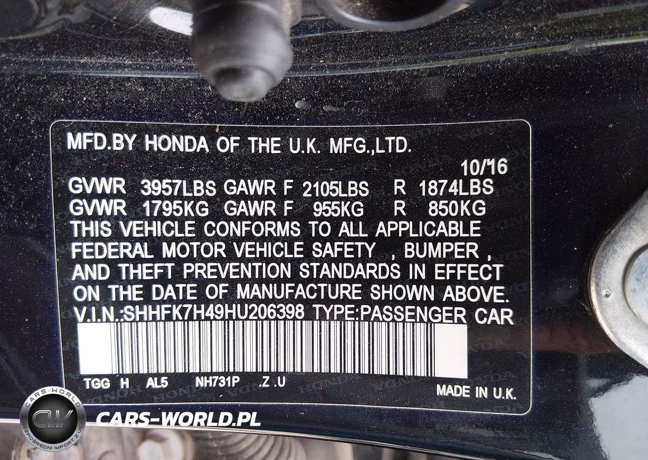2017 Honda Civic Sport VIN:SHHFK7H49HU206398 - 9
