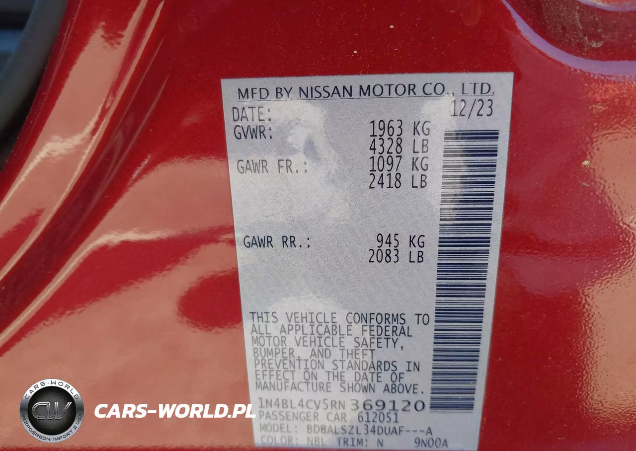 2024 Nissan Altima Sr Fwd VIN:1N4BL4CV5RN369120 - 9