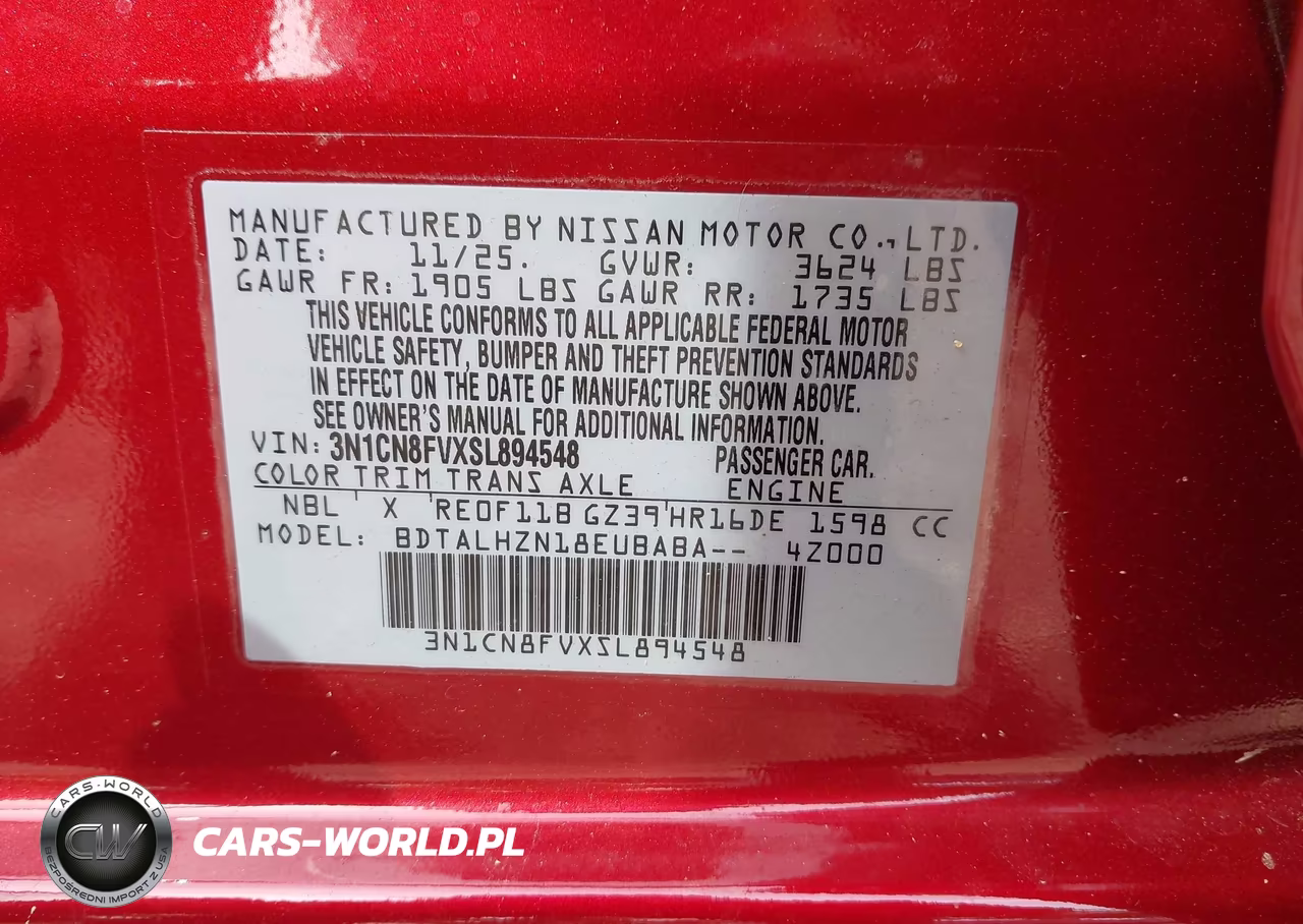2025 Nissan Versa 1.6 Sr VIN:3N1CN8FVXSL894548 - 9