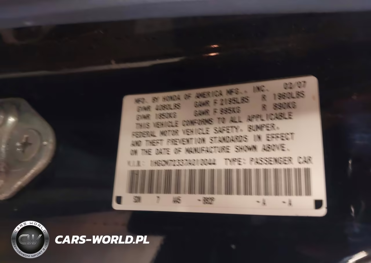 2007 Honda Accord 2.4 Lx VIN:1HGCM72337A010044 - 9