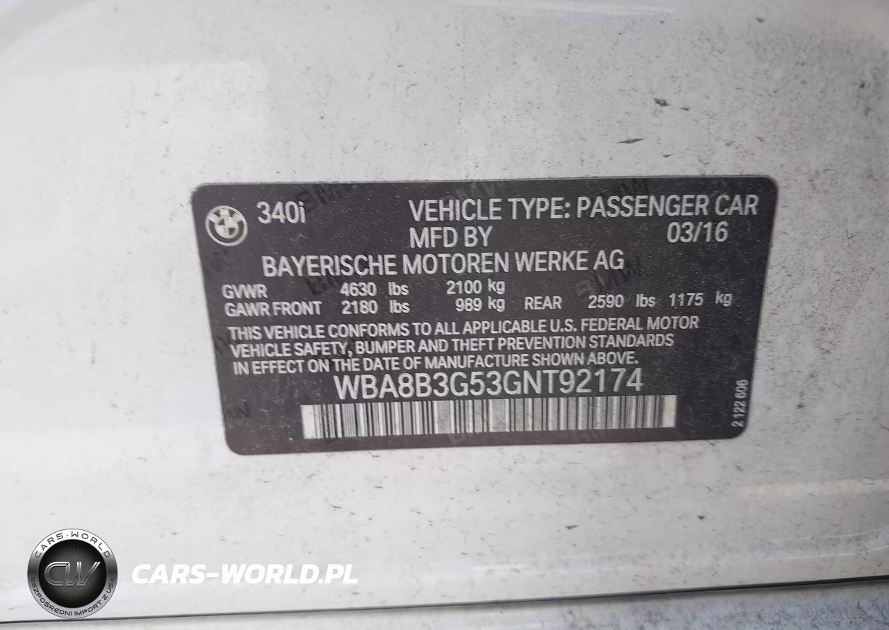 2016 BMW 340I VIN:WBA8B3G53GNT92174 - 9