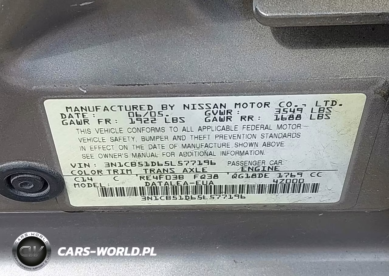 2005 Nissan Sentra 1.8S VIN:3N1CB51D65L577196 - 9