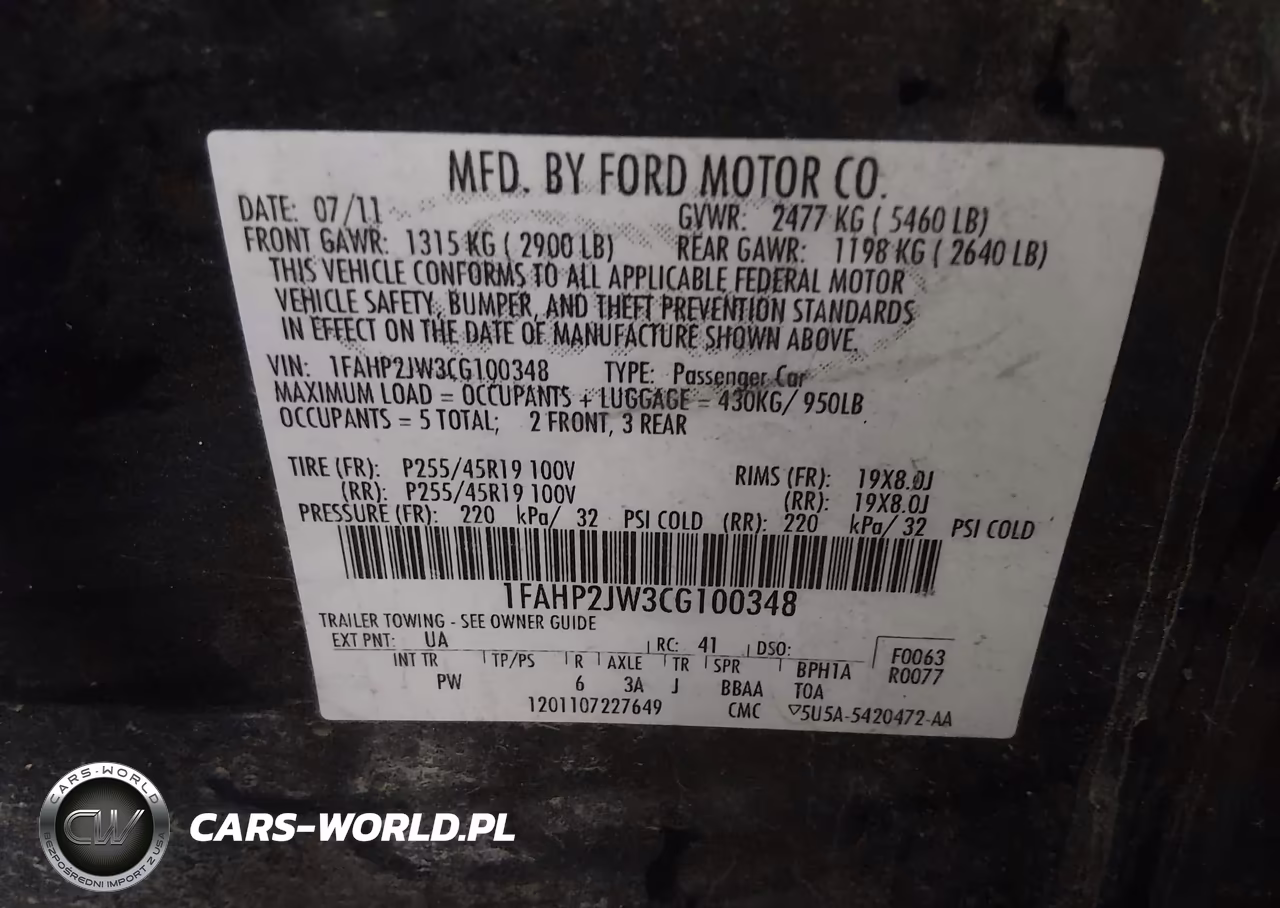2012 Ford Taurus Limited VIN:1FAHP2JW3CG100348 - 9