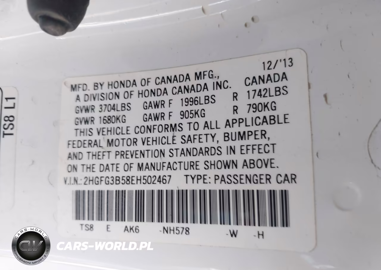 2014 Honda Civic Lx VIN:2HGFG3B58EH502467 - 9