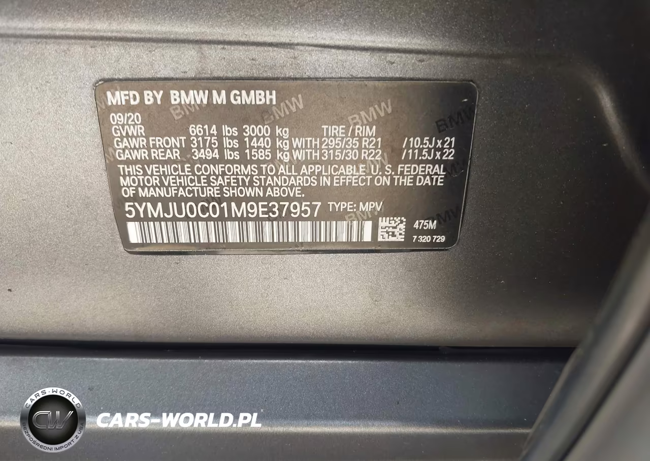 2021 BMW X5 M VIN:5YMJU0C01M9E37957 - 9