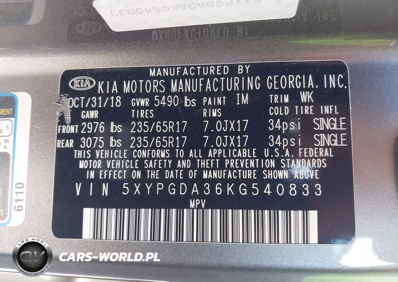 2019 Kia Sorento 2.4L Lx VIN:5XYPGDA36KG540833 - 9