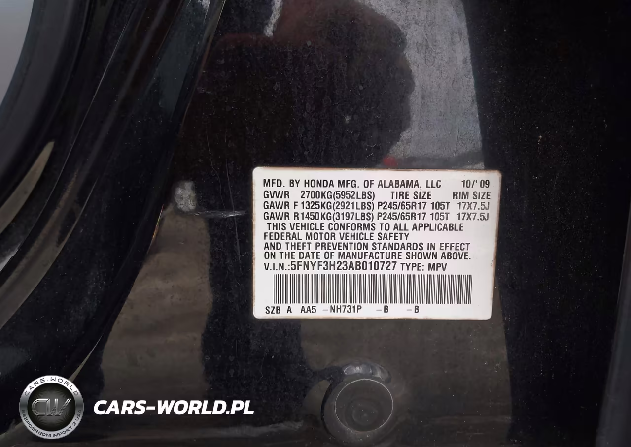 2010 Honda Pilot Lx VIN:5FNYF3H23AB010727 - 9