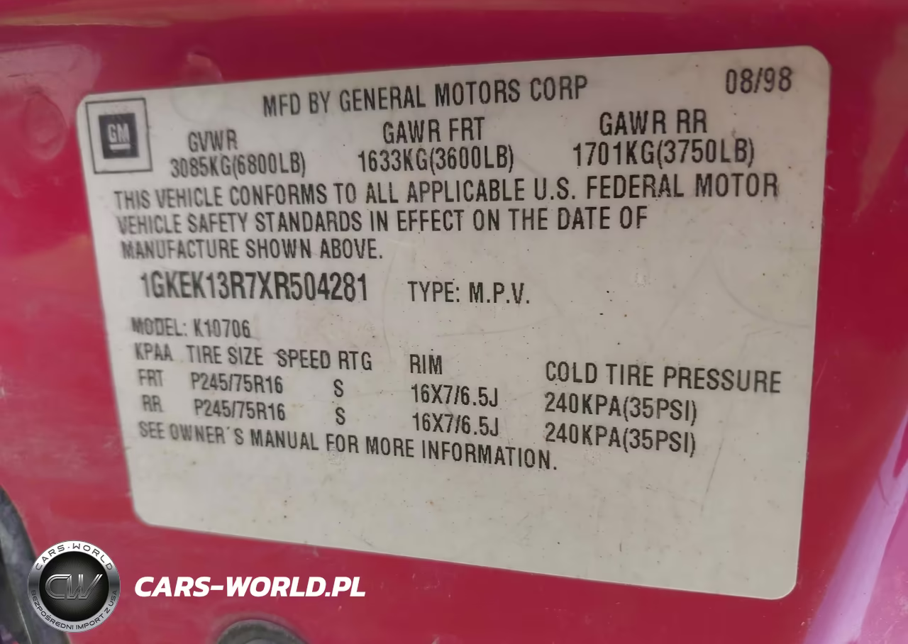 1999 GMC Yukon Slt Cmi VIN:1GKEK13R7XR504281 - 9