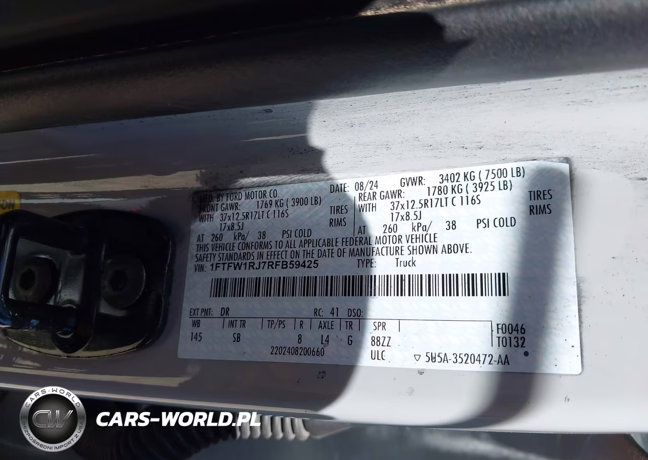 2024 Ford F-150 Raptor VIN:1FTFW1RJ7RFB59425 - 9