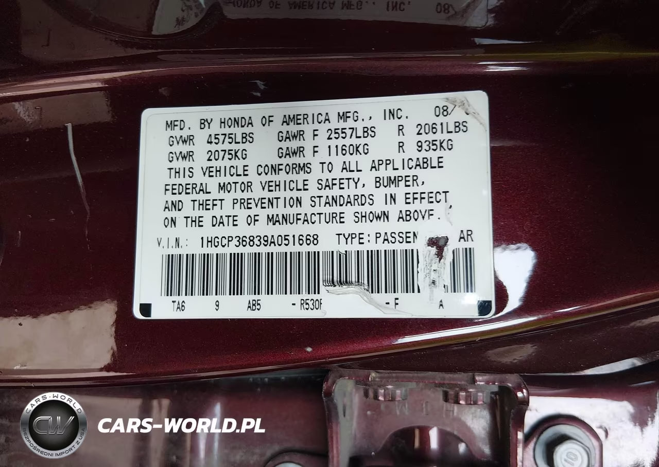 2009 Honda Accord 3.5 Ex-L VIN:1HGCP36839A051668 - 9