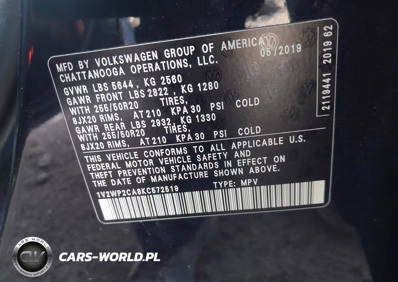 2019 Volkswagen Atlas 2.0T Se W-Technology VIN:1V2WP2CA8KC572519 - 9