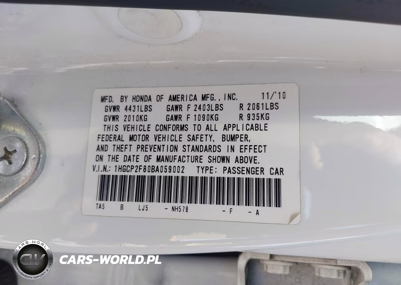 2011 Honda Accord 2.4 Ex-L VIN:1HGCP2F80BA059002 - 9