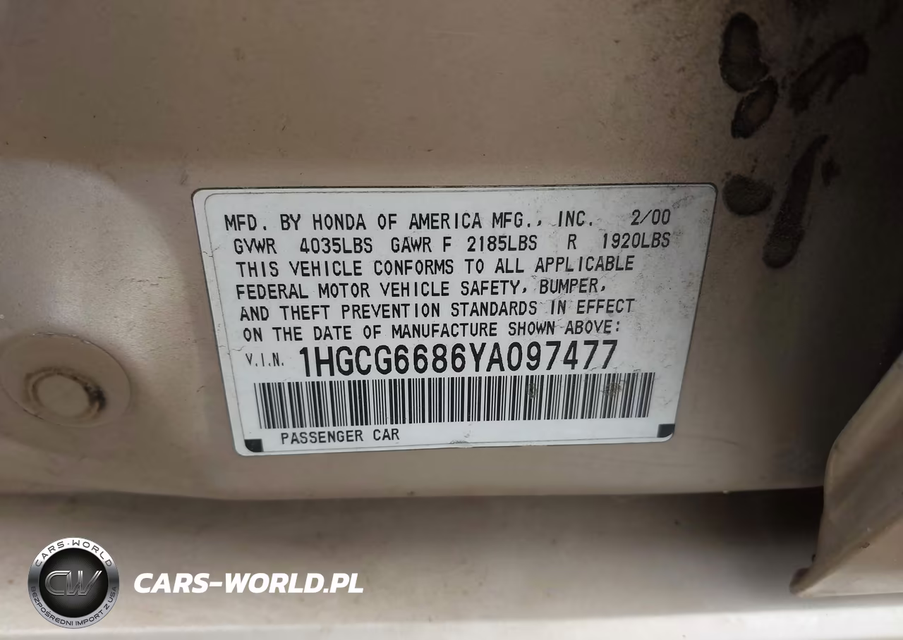 2000 Honda Accord 2.3 Ex VIN:1HGCG6686YA097477 - 9