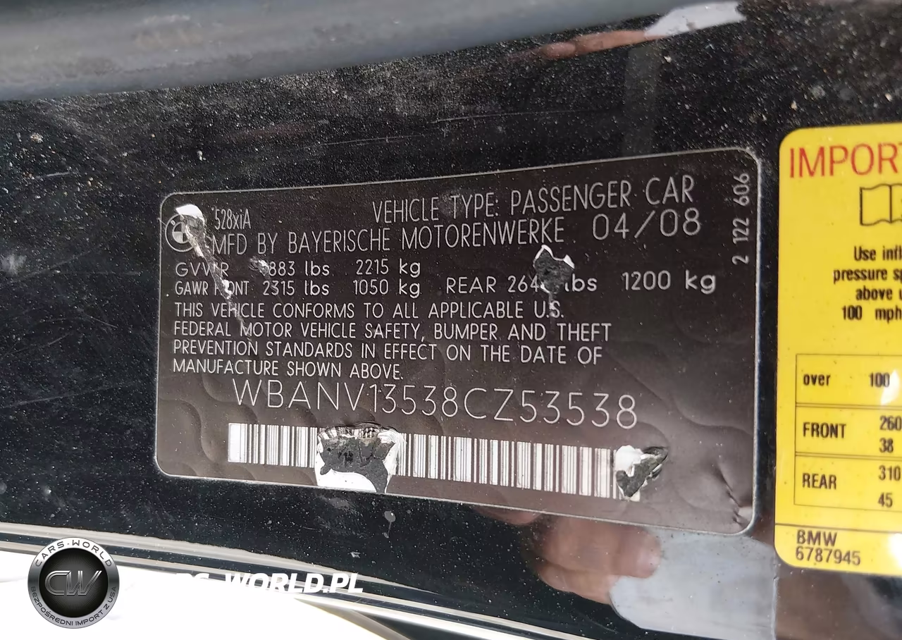 2008 BMW 528Xi VIN:WBANV13538CZ53538 - 9