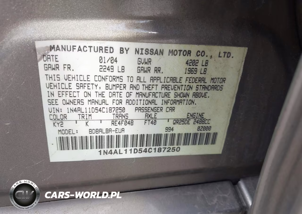 2004 Nissan Altima 2.5 S VIN:1N4AL11D54C187250 - 9