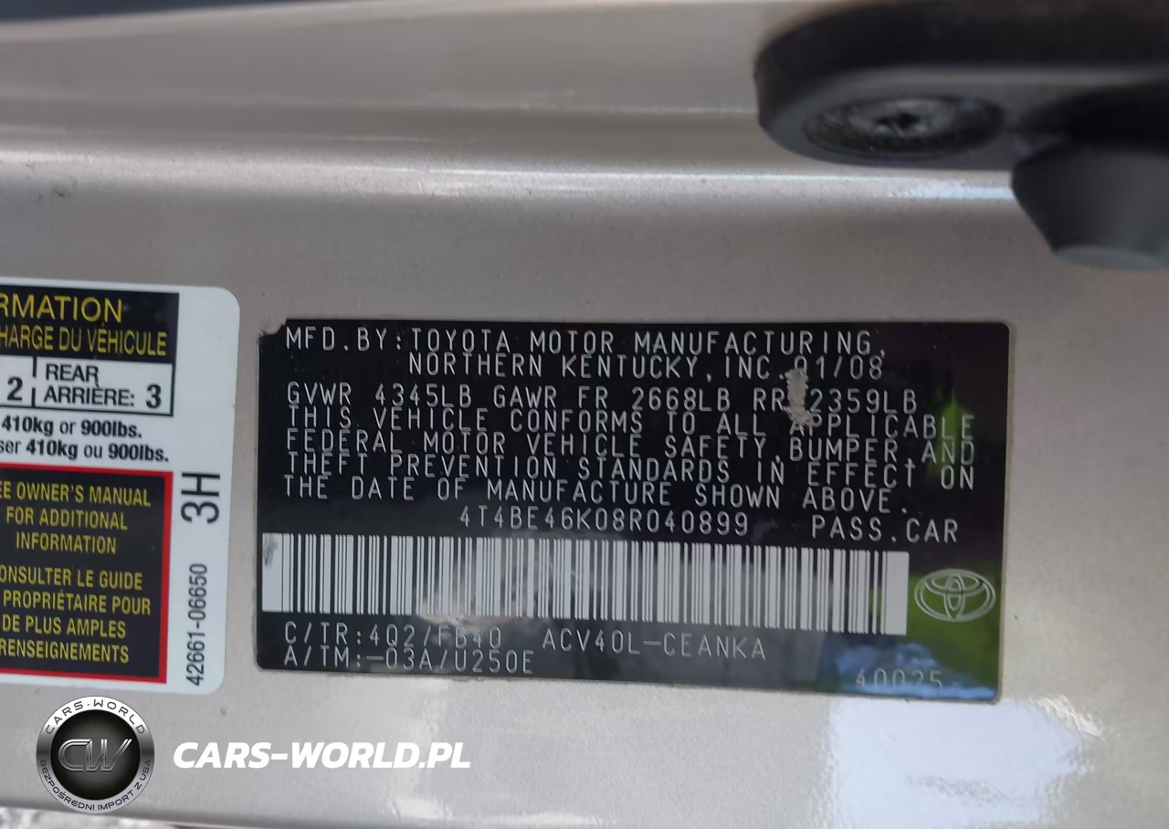 2008 Toyota Camry Le VIN:4T4BE46K08R040899 - 9