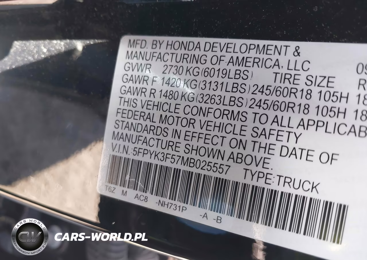2021 Honda Ridgeline Awd Rtl VIN:5FPYK3F57MB025557 - 9